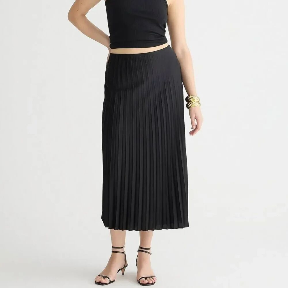 J. Crew Women's Gwyneth Pleated Slip Skirt Elastic Waistband Black Size NWT M